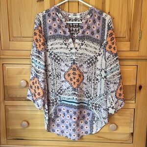 Black Rainn Lavender and Peach Floral boho Top